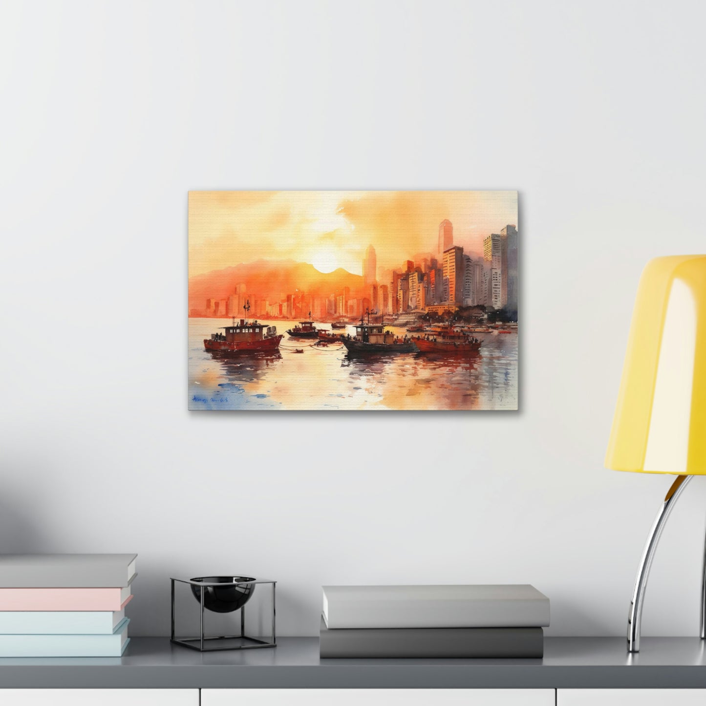 Light Gray Sunset Skyline Canvas