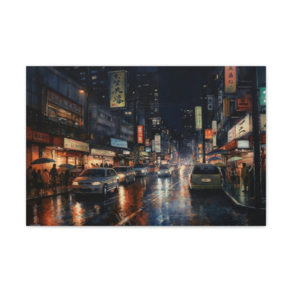 Dark Slate Gray Tokyo Twilight: Electric Nights and Vibrant Cityscapes - Canvas Print