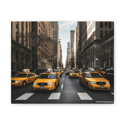 Dark Slate Gray Yellow Symphony: Vibrant New York Cityscapes and Iconic Cabs - Canvas Print