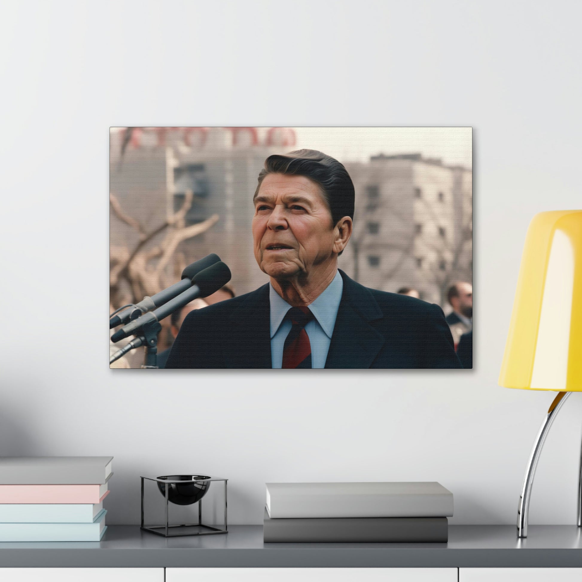 Light Gray Tear Down This Wall: Ronald Reagan Canvas Print of Historic Speech