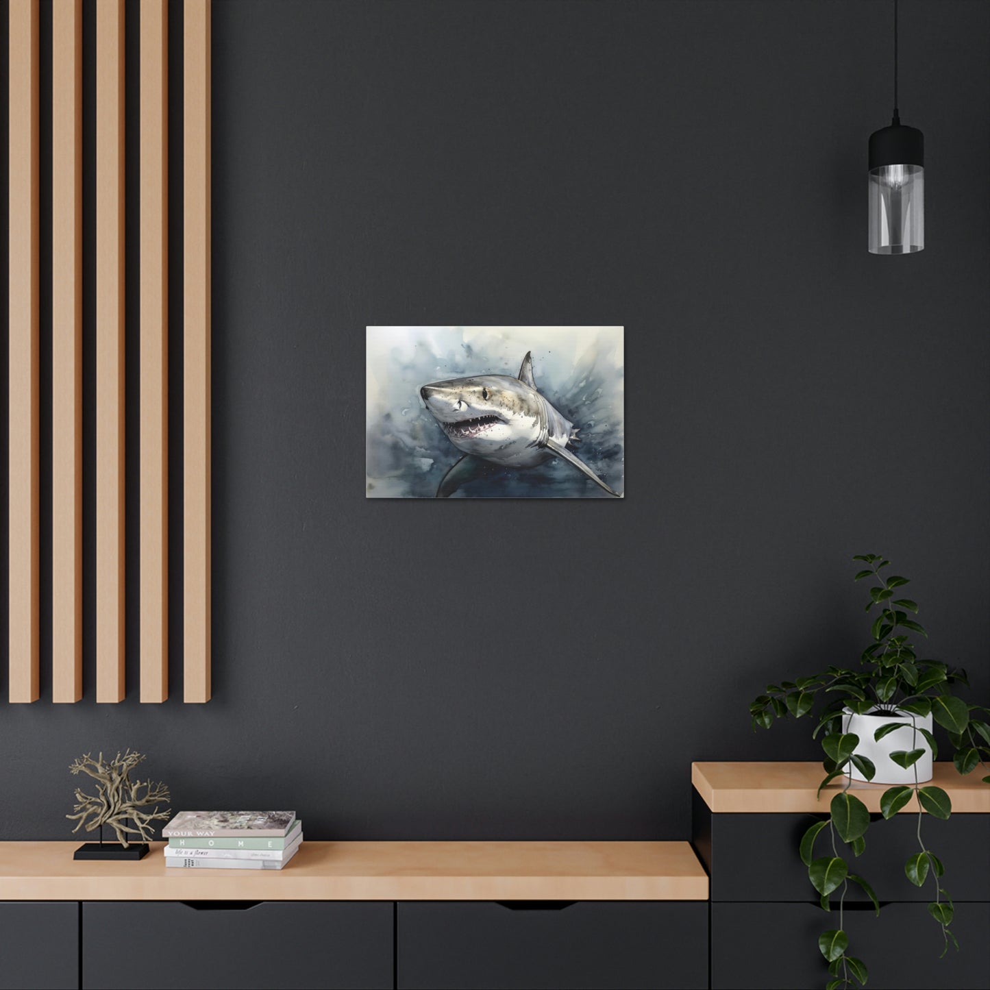 Dark Slate Gray Predator of the Deep: Great White Shark Canvas Print for Ocean Enthusiasts