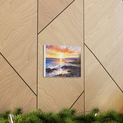 Tan Tropical Sunset Serenity: Golden Sands and Vibrant Skies - Canvas Print