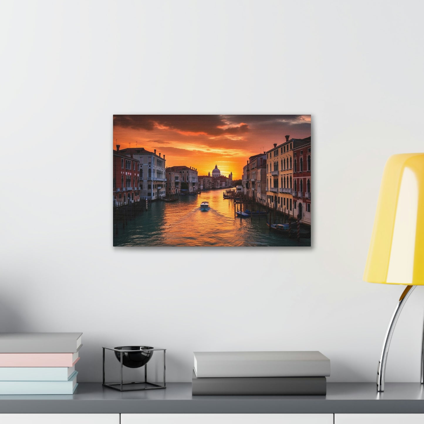 Light Gray Venice Sunset Serenade: Romantic Canals and Timeless Charm - Canvas Print