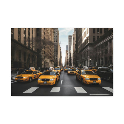 Dark Slate Gray Yellow Symphony: Vibrant New York Cityscapes and Iconic Cabs - Canvas Print