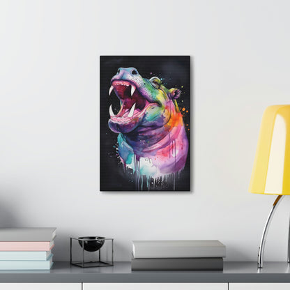 Light Gray Happy Hippo Canvas