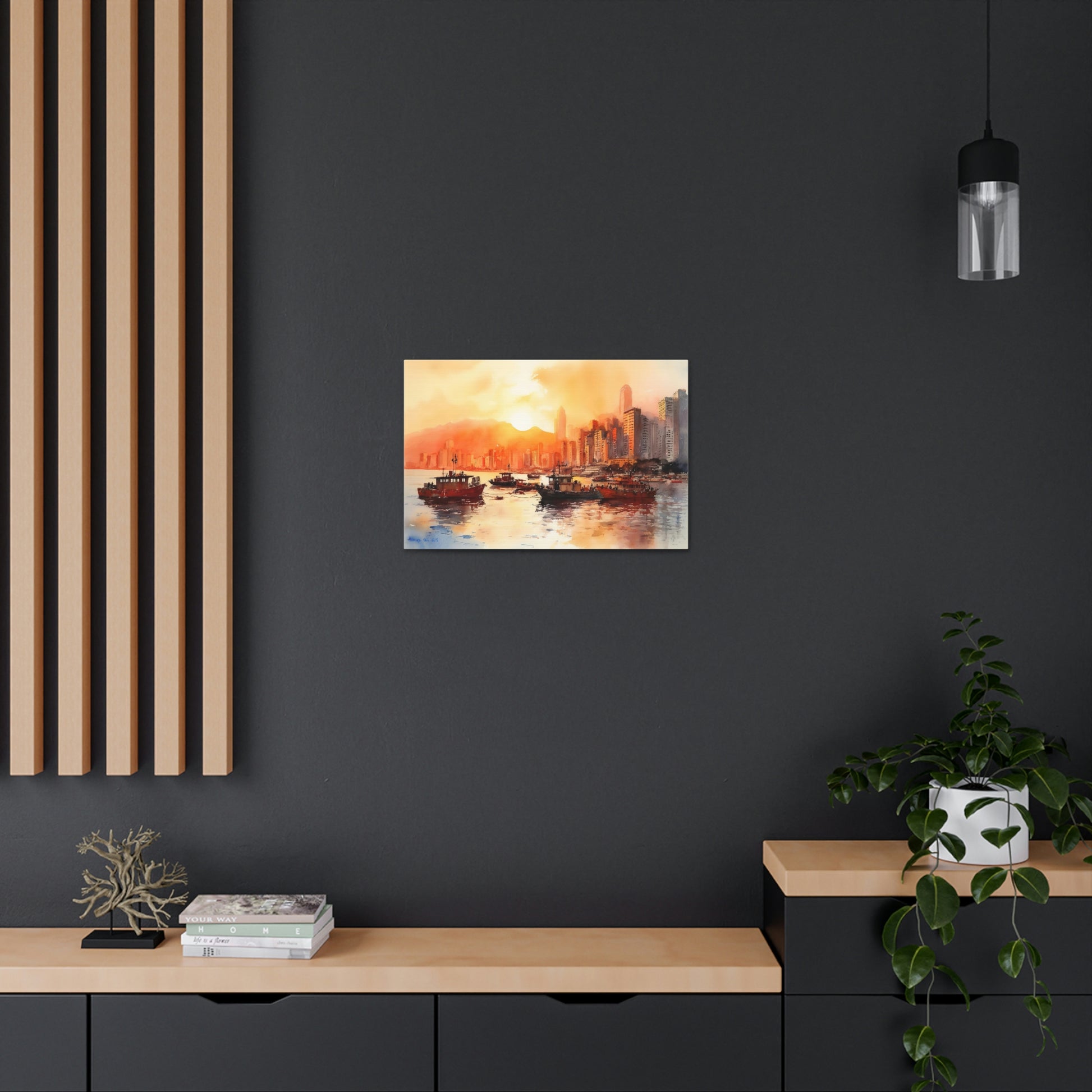 Dark Slate Gray Sunset Skyline Canvas