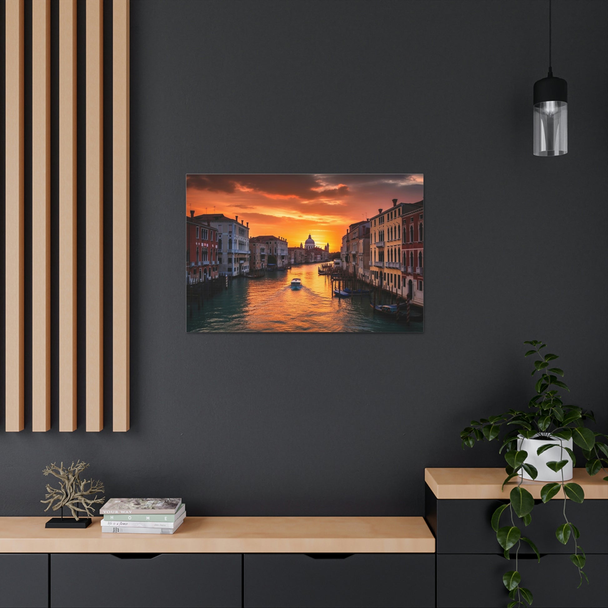 Dark Slate Gray Venice Sunset Serenade: Romantic Canals and Timeless Charm - Canvas Print