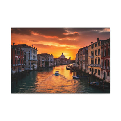 Dark Slate Gray Venice Sunset Serenade: Romantic Canals and Timeless Charm - Canvas Print