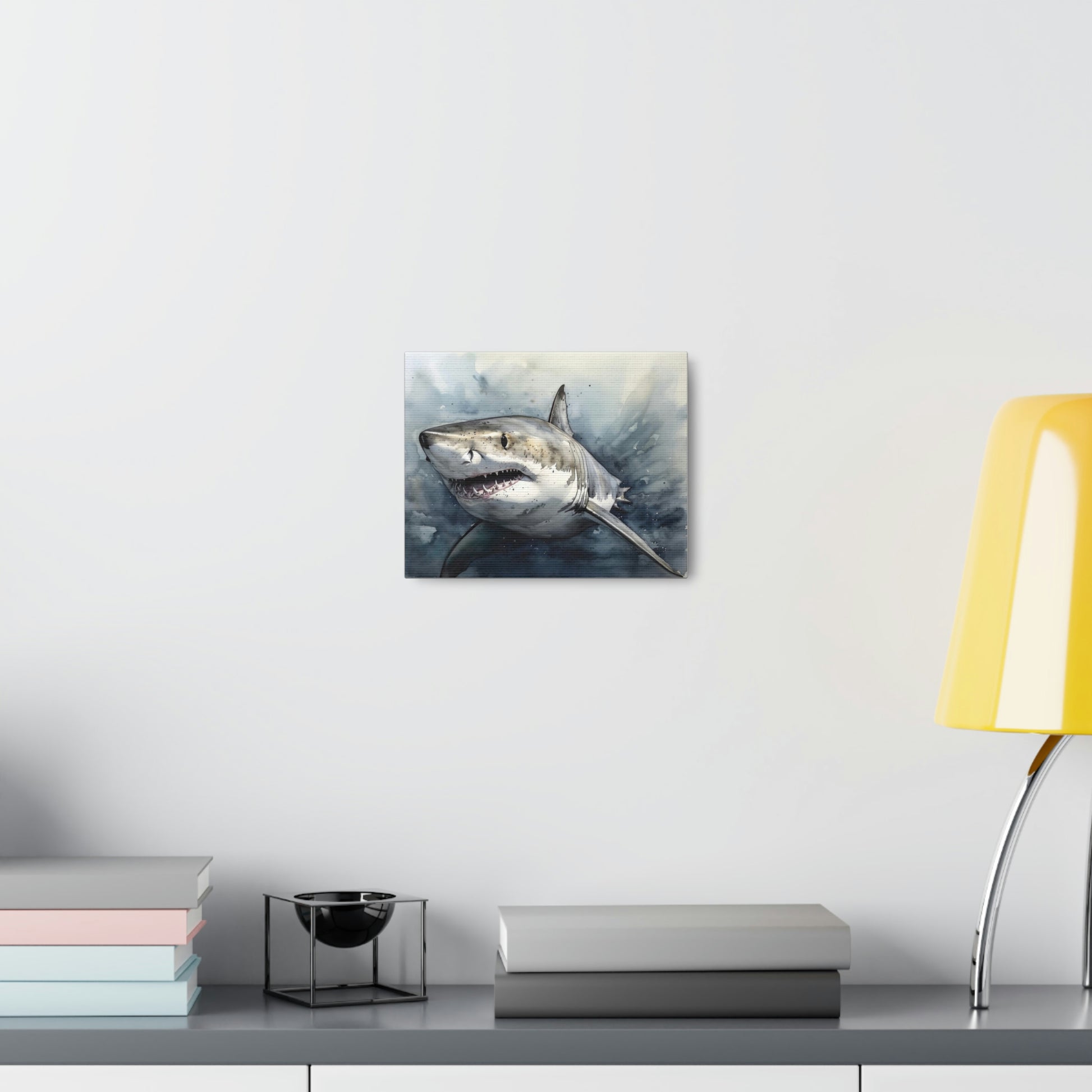 Light Gray Predator of the Deep: Great White Shark Canvas Print for Ocean Enthusiasts