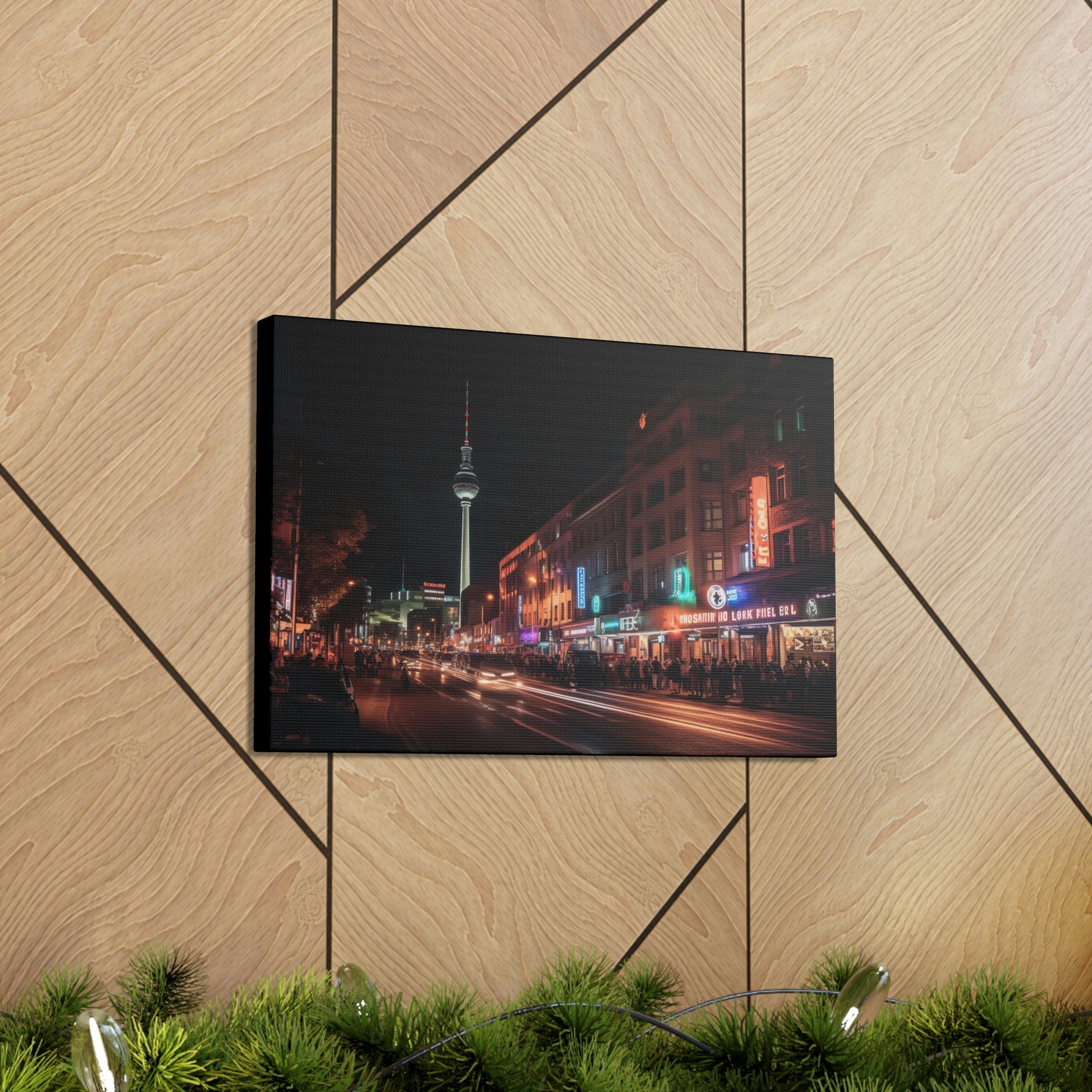 Tan Vibrant Nights: Berlin Nightlife Canvas Print for Urban Art Lovers