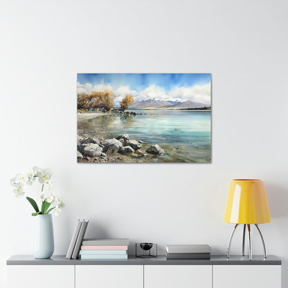 Tekapo Serenity: Majestic Mountains and Tranquil Lakefront - Canvas Print | Canvas | Art & Wall Decor, Canvas, Fall Picks, Hanging Hardware, Home & Living, Indoor, Top Spring Products, Valentine's Day promotion | Prints with Passion