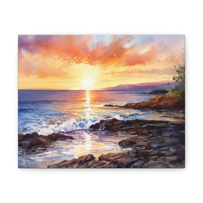 Tan Tropical Sunset Serenity: Golden Sands and Vibrant Skies - Canvas Print