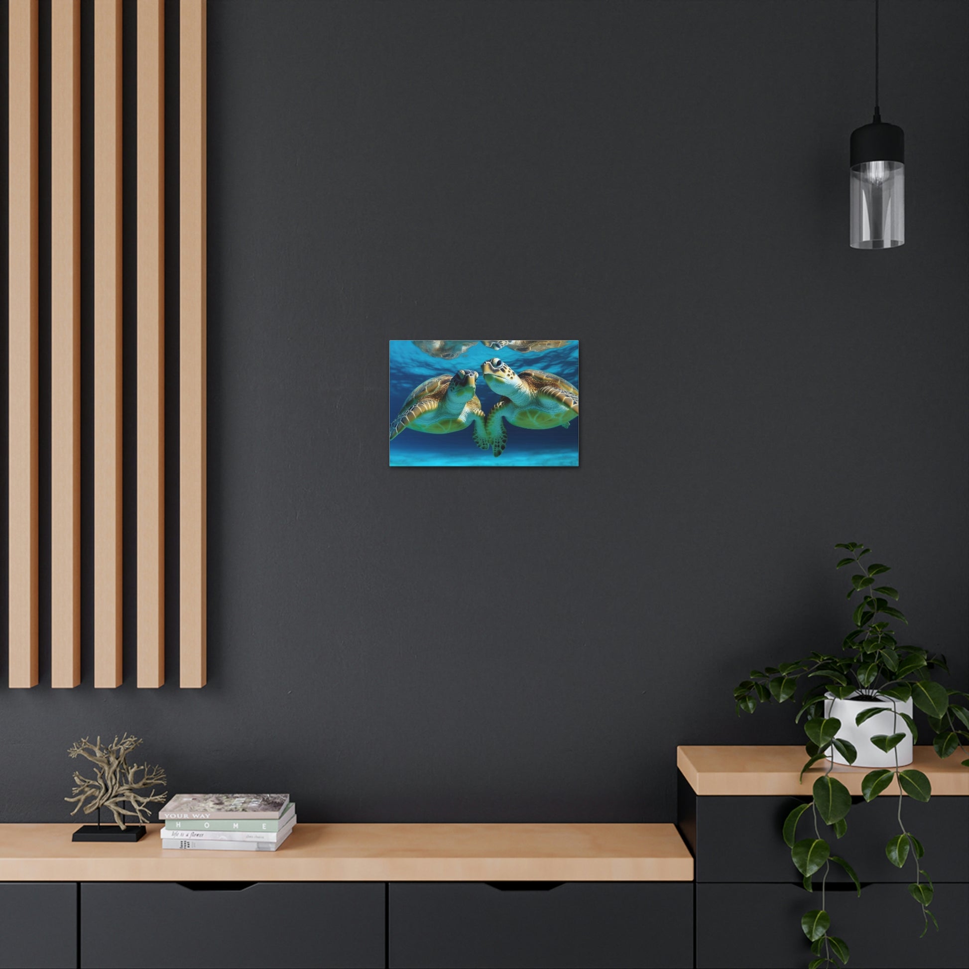 Dark Slate Gray Turquoise Turtles: Majestic Marine Life and Vibrant Coral Reefs - Canvas Print