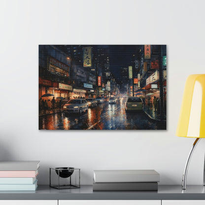 Dark Slate Gray Tokyo Twilight: Electric Nights and Vibrant Cityscapes - Canvas Print